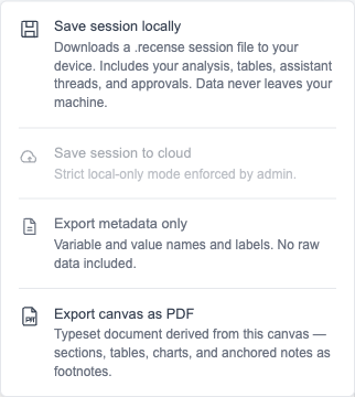 A concise list of practices Recense doesn't engage in: tracking, data sales, retained AI conversations.